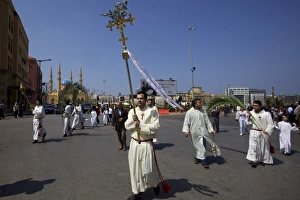 Procession Prints: Orthodox procession on Palm Sunday in the Solidere quarter, Beirut, Lebanon, Middle East