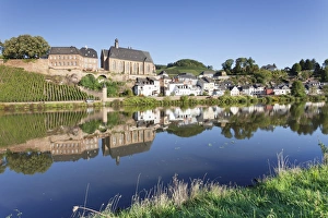 Neo Gothic Prints: Ortsansicht and church, St. Laurentius, Saarburg, Rhineland-Palatinate, Germany, Europe