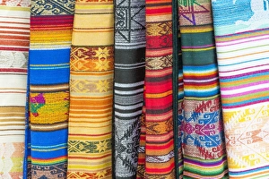 Fabric Prints: Otavalo market, traditional colourful textiles, Imbabura Province, Ecuador, South America