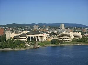 The Ottawa River with the Canadian Museum of Civilization building and the city of Ottawa behind