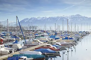 Vaud Prints: Ouchy harbour, Lausanne, Vaud, Switzerland, Europe
