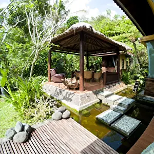 Balinese Prints: Outdoor area at luxury accommodation near Ubud on the island of Bali