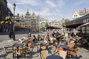 Pavement Cafes Prints: Outdoor cafe, Grote Markt, Antwerp, Flanders, Belgium, Europe
