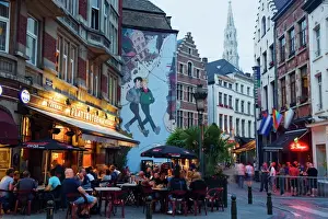Eating And Drinking Prints: Outdoor cafes and Brousaille wall mural of a couple walking arm in arm