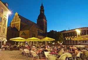 Images Dated 16th August 2009: Outdoor cafes and Dome Cathedral at dusk, Riga, Latvia, Baltic States, Europe