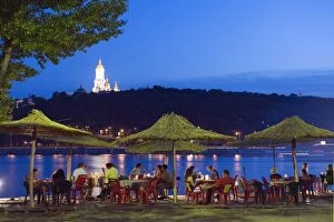 Images Dated 10th June 2009: Outdoor dining below the Lavra and Dnieper River, Kiev, Ukraine, Europe