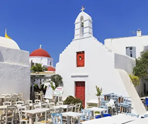 Eateries Prints: Outdoor restaurant, Mykonos Town, Mykonos, Cyclades Islands, Greek Islands, Greece