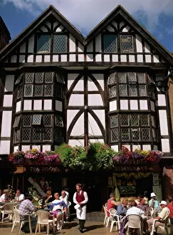 Timbered Collection: Outdoor tea room and tudor building facade, Winchester, Hampshire, England