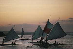 Small Number Of Objects Prints: Outrigger fishing boats under sail