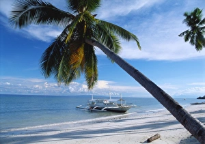 Motorboat Prints: Outrigger Motorboat Moored on Alona Beach, Panglao, Bohol, Philippines