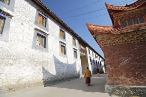 Sichuan Prints: Outside Buddhist monastery, Jingang Si, Kanding, Sichuan, China, Asia