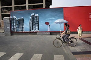 Bill Board Prints: Outside a construction site, Chengdu, China, Asia