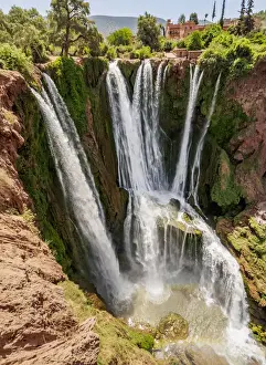 Ouzoud Falls near the Middle Atlas village of Tanaghmeilt, elevated view, Azilal Province