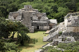 Ek Balam Prints: Oval Palace with the Twin Pyramids at the right, Mayan ruins, Ek Balam