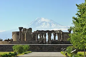 Clear Day Prints: Overall view of the Zvarnots Cathedral ruins with Mount Ararat in the background