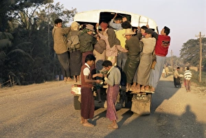 Jeopardy Prints: Overcrowded bus, Ayeyarwady Delta, near Yandoon, Myanmar (Burma), Asia