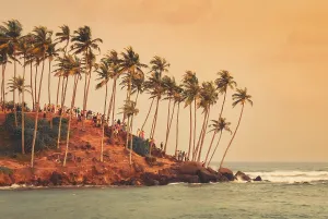 Crowded Prints: Overcrowded Coconut Island Panoramic View of tiny popular travel destination in Sri Lanka