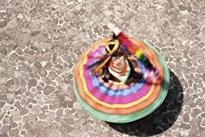 Overhead view of a Mes tiza Cuzquena dancer in motion