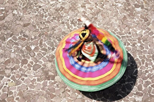 Dance Gallery: Overhead view of a Mestiza Cuzquena dancer in motion
