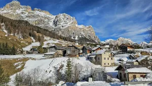 Chalet Prints: Overlook over the snowy mountains around San Cassiano, Alta Badia, Dolomites, Italy
