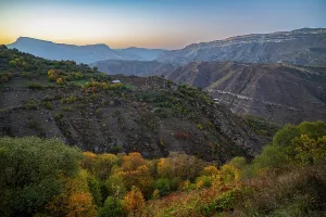 Peaks Prints: Overlook view of mountain landscape during sunset in Dagestan, Russia