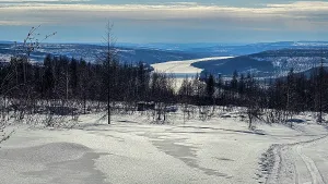 Russian Prints: Overlook over the Yenisei river, Tura, Krasnoyarsk Krai, Evenki state, Russia