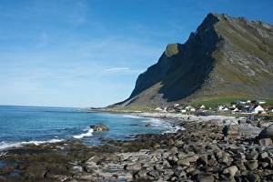 Traditionally Norwegian Prints: Overlooking Vikten, Lofoten Islands, Nordland, Norway, Scandinavia, Europe