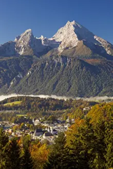 Bavarian Alps Prints: Overview of Berchtesgaden in autumn with the Watzmann mountain in the background