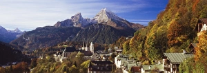 Berchtesgaden Prints: Overview of Berchtesgaden and the Watzmann Mountain in autumn, Berchtesgaden, Bavaria