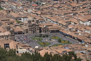 Cuzco Prints: Overview of city with the Plaza de Armas in lower centre, Cuzco, Peru, South America