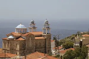 Samos Prints: Overview of Marathokambos church with the Aegean Sea in the background