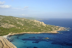 Overview of Roccapina Bay and the rocky south coast of Corsica from Cape Roccapina, Corsica, France, Mediterranean, Europe Overview of Roccapina Bay and the rocky south coast of Corsica from Cape Roccapina, Corsica, France, Mediterranean, Europe