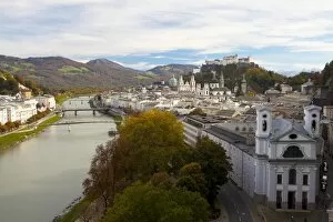Typically German Gallery: Overview of Salzburg in autumn, Salzburg, Austria, Europe