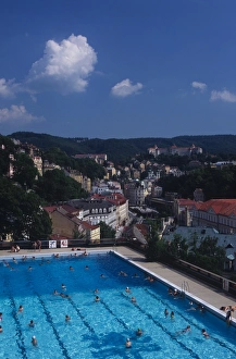 Swimming Pools Prints: Overview from thermal bath, Karlovy Vary, West Bohemia, Czech Republic, Europe