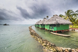 Panama Prints: Overwater bungalows, Achutupu, San Blas Islands, Kuna Yala, Panama, Central America