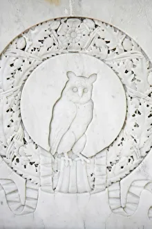 Cemetery Prints: Owl sculpture at Pere Lachaise cemetery, Paris, Ile de France, France, Europe