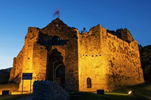 Floodlit Prints: Oystermouth Castle, Mumbles, Swansea, Gower, Wales, United Kingdom, Europe