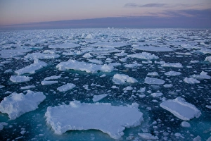 Ice Berg Prints: Pack ice at midnight, Southern Ocean, Antarctic, Polar Regions