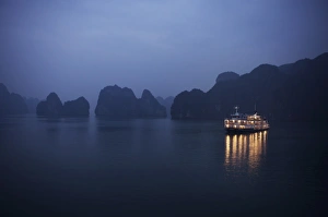 Halong Bay Prints: Paddle steamer at anchor, dawn, Halong bay, Vietnam, Indochina, Southeast Asia, Asia