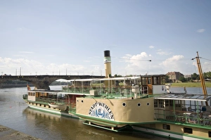 Elbe River Prints: Paddle steamship on Elbe River, Dresden, Saxony, Germany, Europe