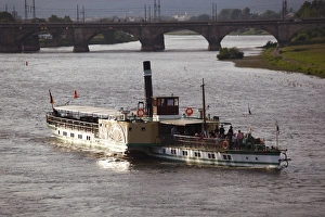 River Elbe Prints: Paddlesteamer cruise ship on River Elbe, Dresden, Saxony, Germany, Europe