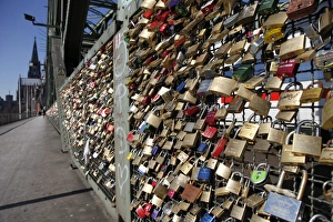 Side Walk Prints: Padlocks on the Hohenzollern Bridge, Cologne, North Rhine Westphalia, Germany, Europe