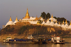 Ayeyarwaddy Prints: Pagoda and Ayeyarwaddy River, Inwa, Myanmar (Burma), Asia