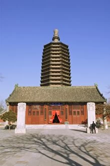 A pagoda and temple building at Tianningsi temple, Beijing, China, Asia