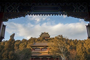 Pagodas Prints: Pagodas and Jingshan Hill, Beijing, China, Asia