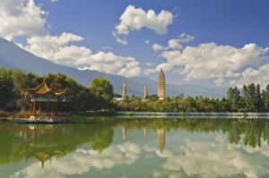 Dali Prints: Three Pagodas Reflection Park, Dali Old Town, Yunnan Province, China, Asia