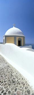 Fira Prints: Painted church and cobbled street