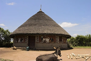 Rift Valley Prints: Painted houses of the Alaba peoples near Kulito, Rift Valley, Ethiopia, Africa