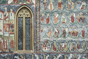 Biblical Event Prints: Painted murals at Sucevita Monastery, a Gothic church, one of the Painted Churches
