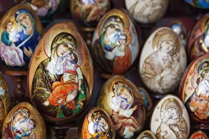 Religious Icon Prints: Painted religious eggs for sale, St. Petersburg, Russia, Europe